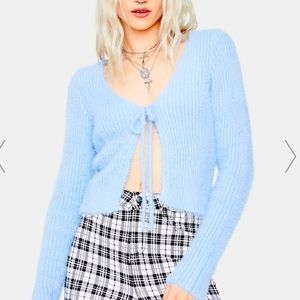 Fuzzy fluffy tie front cardigan sweater